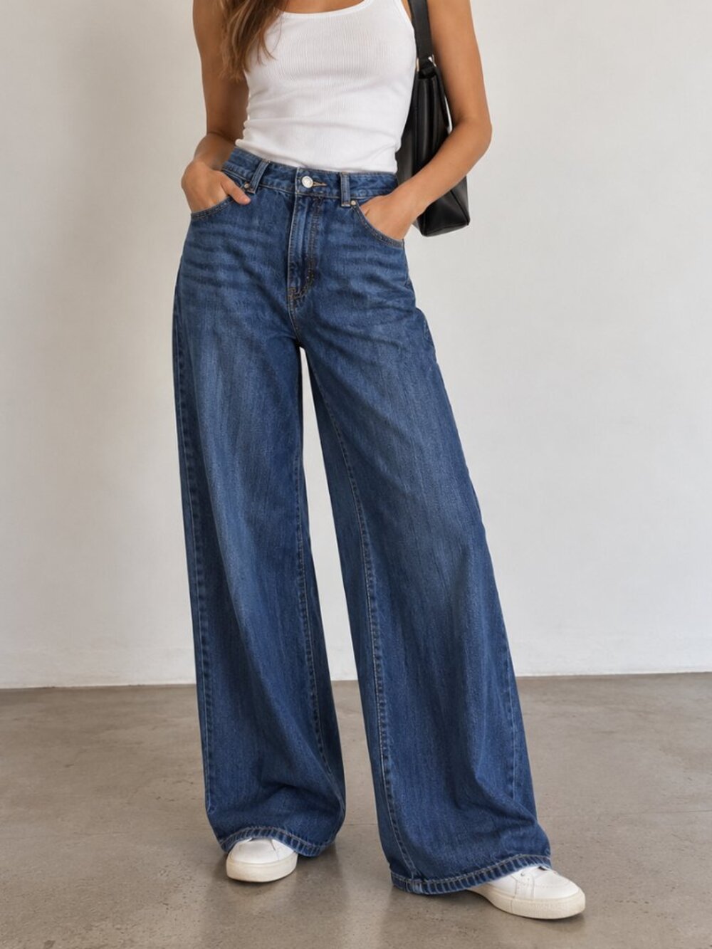 Denver Hayes Womens High Rise Wide Leg Jeans Size 6x32 Blue Cotton Tencel Denim
